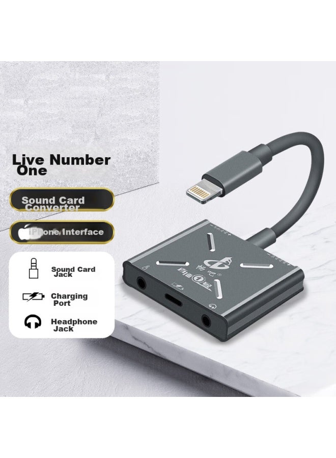 Live Stream No.1 Gray Apple Version, Mobile Otg Transfer Adapter, Mobile Singing, Recording, Internal And External Sound Card, Speaker Adapter, Lightning Interface - Image 1